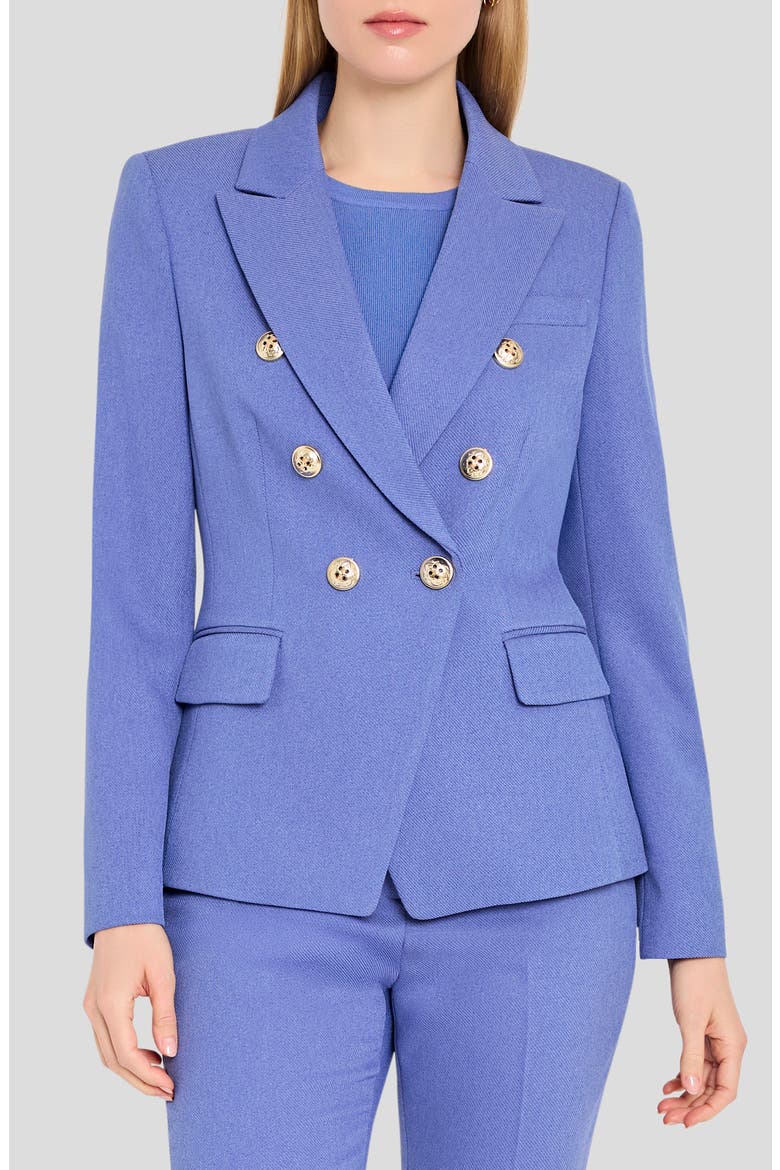 Double Breasted Twill Blazer, Main, color, DEEP PERI