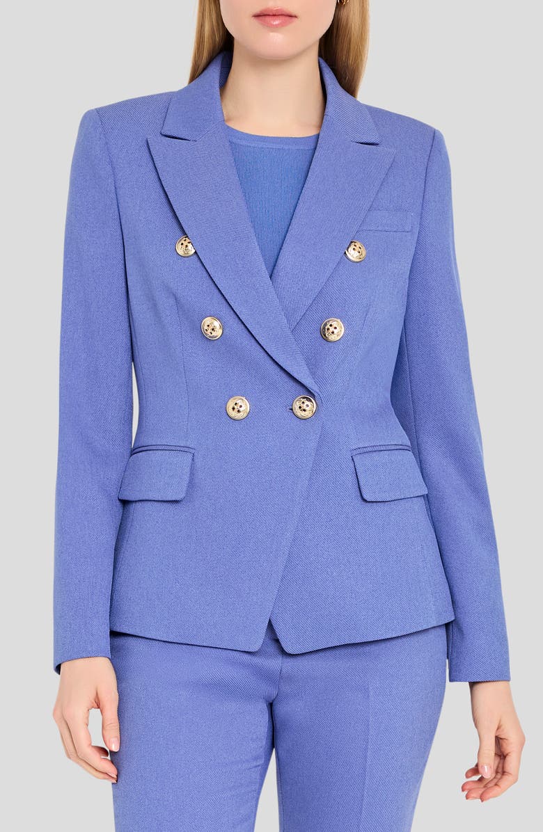 Tahari ASL Double Breasted Twill Blazer, Main, color, Deep Peri
