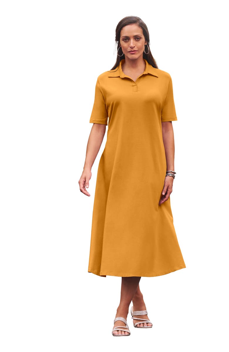Jessica London Notch Neck Midi Dress, Main, color, Rich Gold