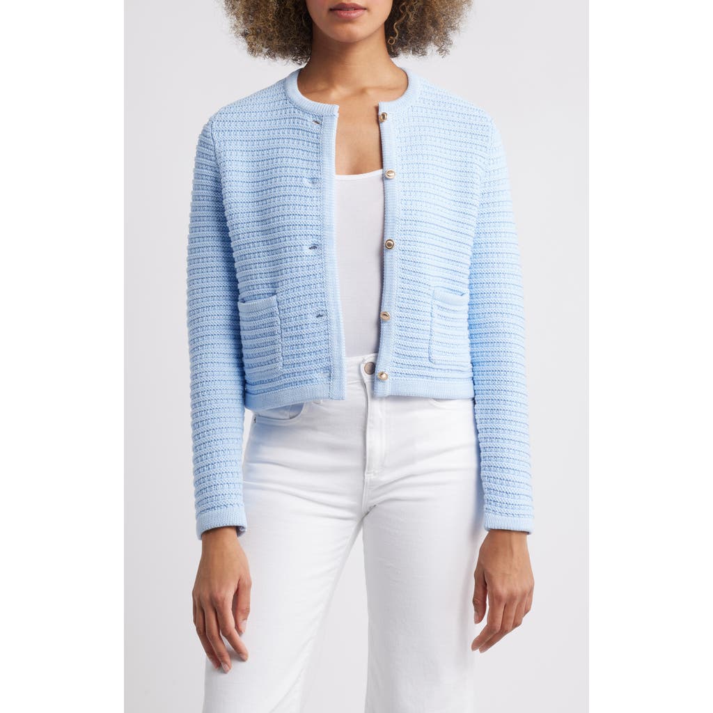 Shop Caslonr Caslon(r) Textured Pima Cotton Cardigan In Blue Windsurfer
