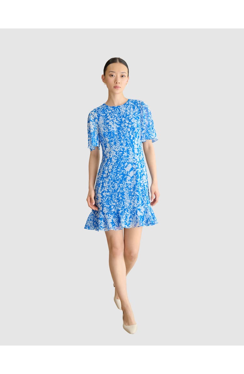 HOBBS LONDON Iona Floral Print Mini Dress, Main, color, Blueivory
