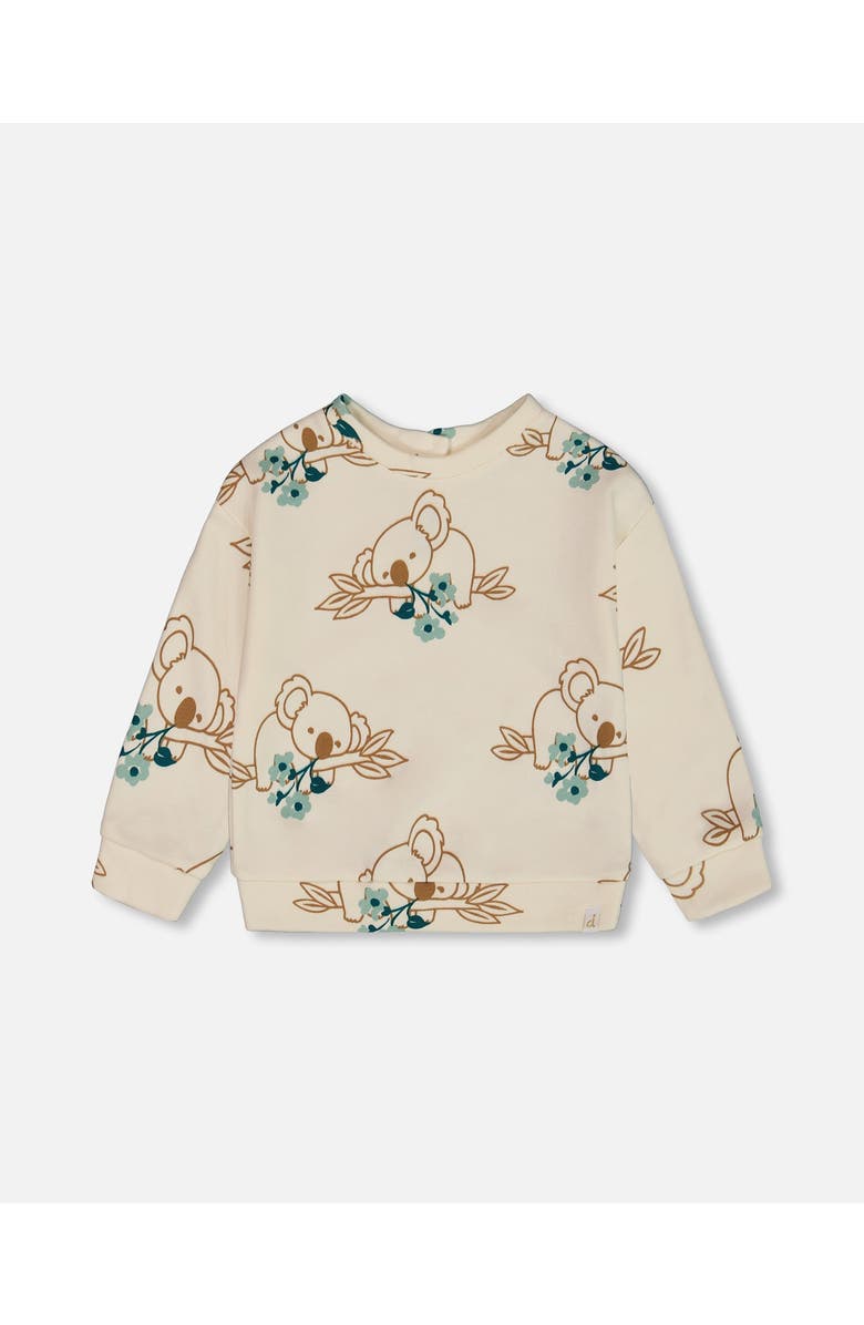 Deux par Deux Girl's Printed French Terry Sweatshirt Off-White And Koala, Main, color, 