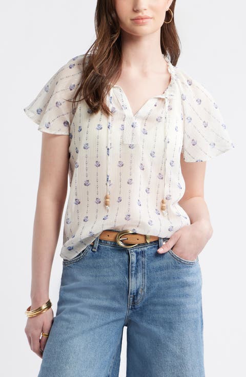 Floral Print Embroidered Chiffon Top