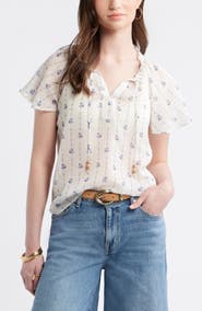 Treasure & Bond Floral Print Embroidered Chiffon Top