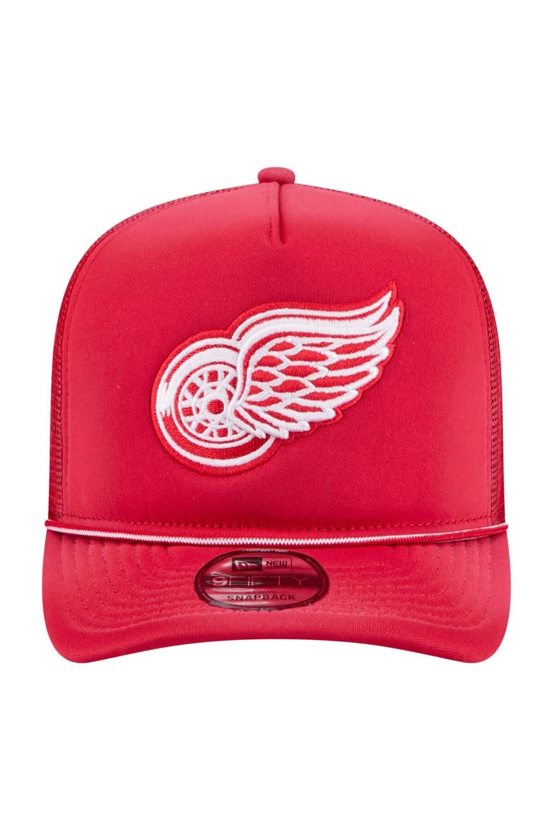 Men's New Era  Red Detroit Red Wings Faded A-Frame 9FIFTY Trucker Snapback Hat, Alternate, color, Red
