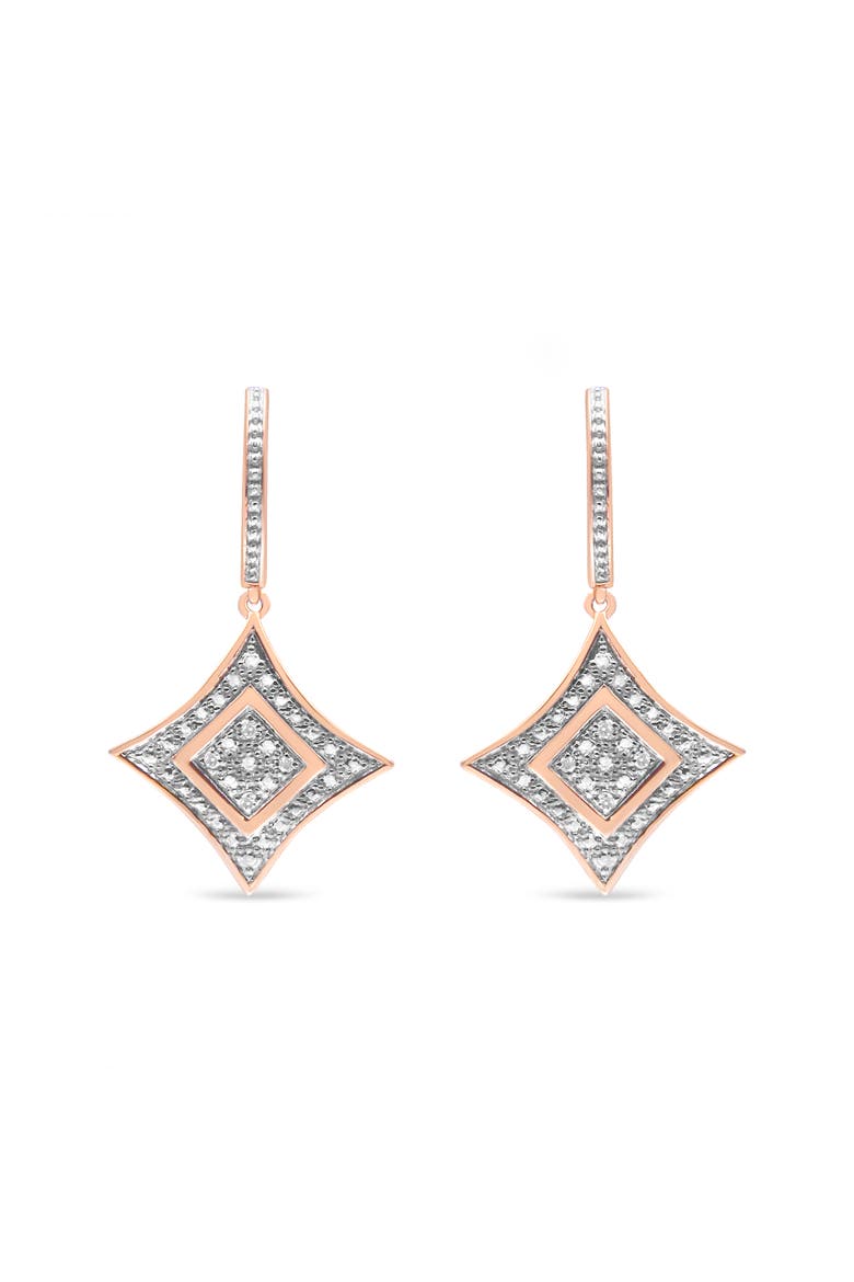 10K Rose Gold Plated Silver Round Diamond Cushion Dangle Earrings, Alternate, color, Pink