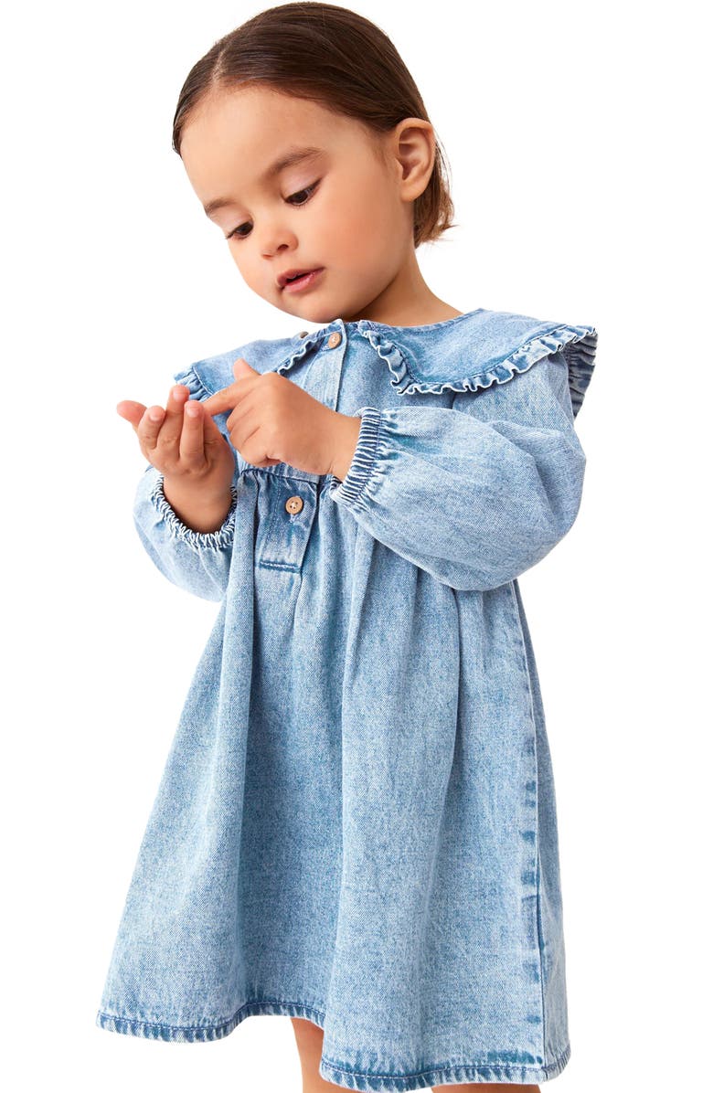 NEXT Kids' Ruffle Collar Cotton Denim Dress, Alternate, color, 