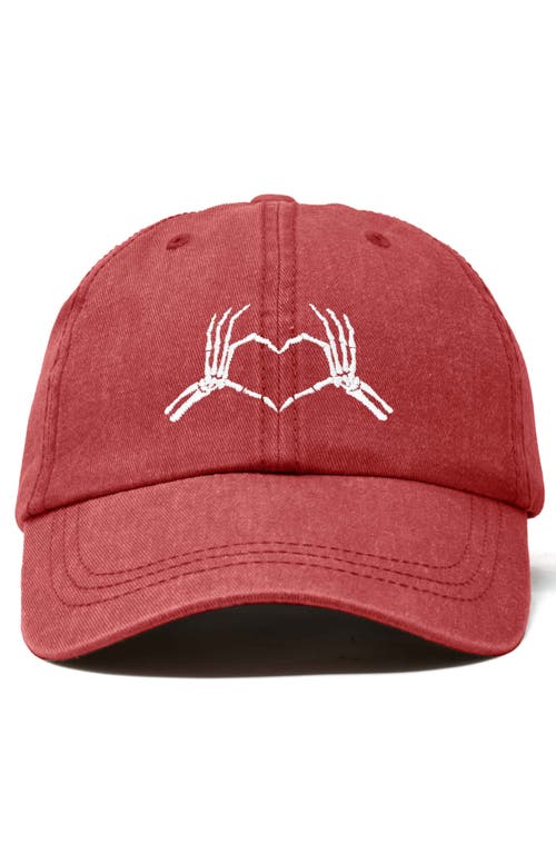 Dalix Skeleton Heart Embroidered Dad Hat In Washed Red
