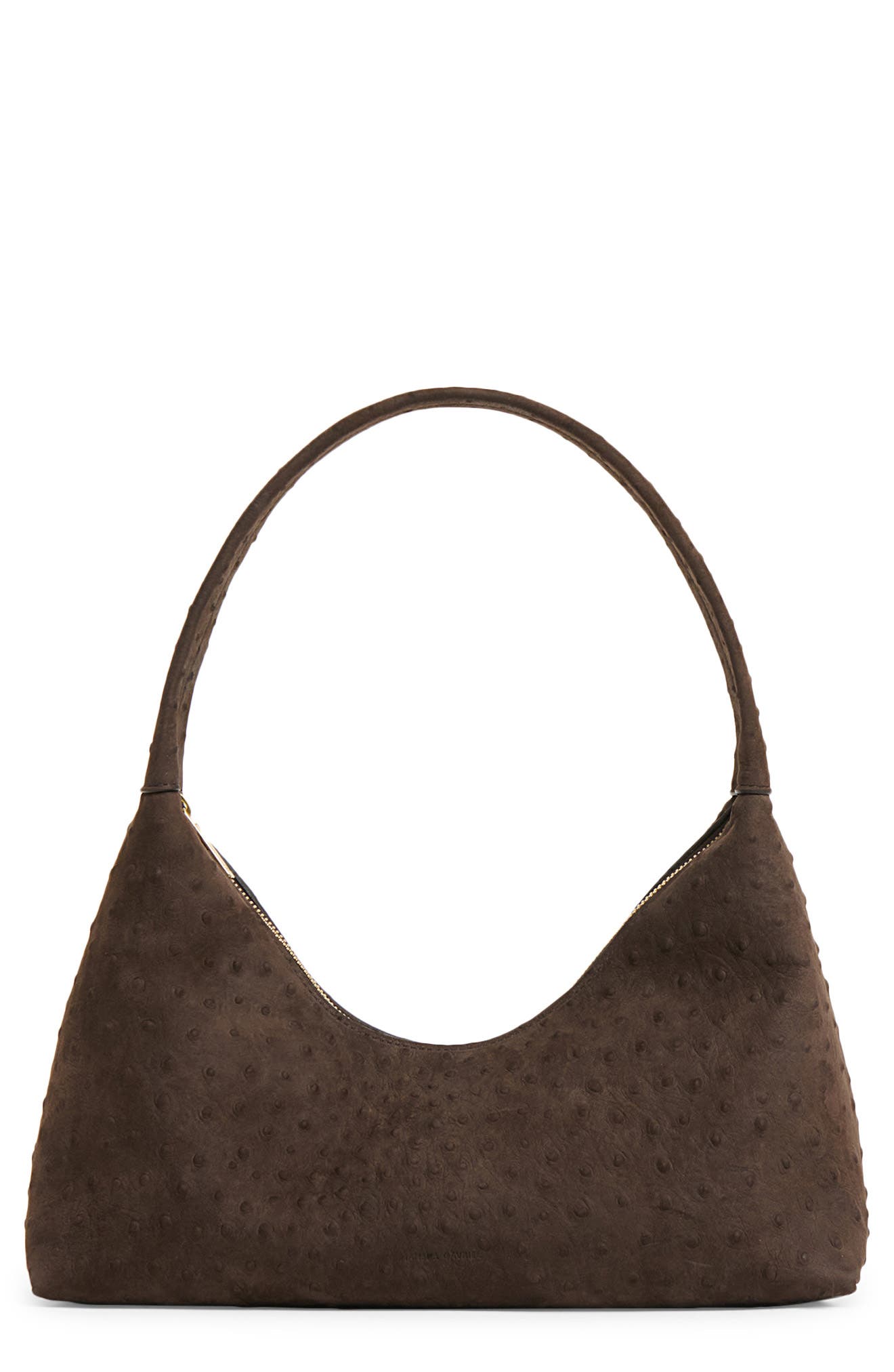 Candy Baguette Ostrich Embossed Suede Shoulder Bag, Main, color, EBONY