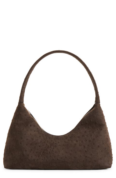 Candy Baguette Ostrich Embossed Suede Shoulder Bag
