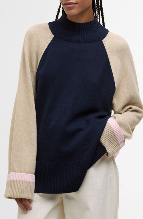 Barbour Wren Colorblock Mock Neck Sweater In Blue