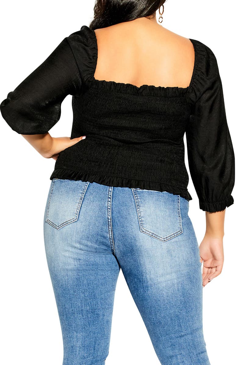 City Chic Fearless Puff Sleeve Smocked Top, Alternate, color,