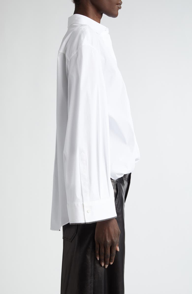 Brunello Cucinelli Monili Trim Stretch Poplin Button-Up Shirt, Alternate, color,