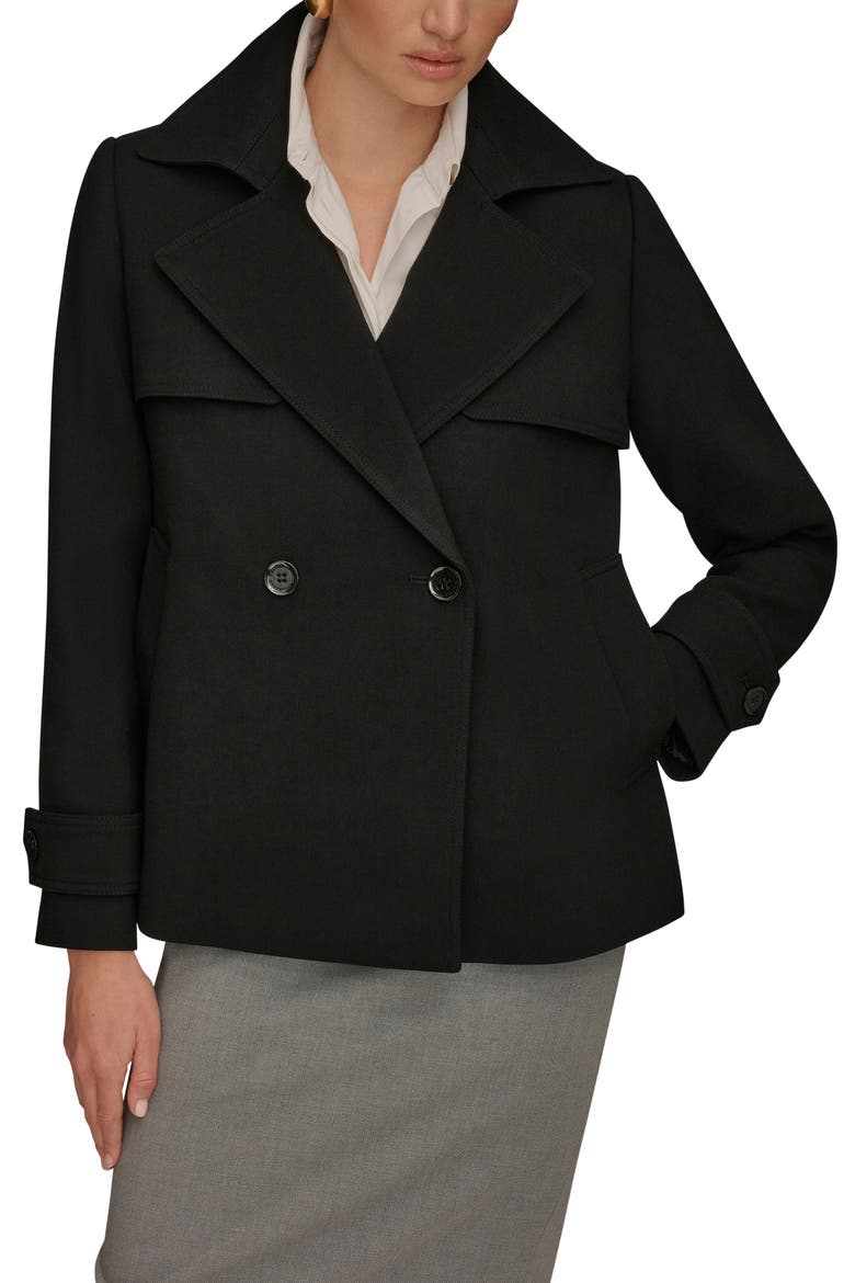 Double Breasted Crepe Coat, Main, color, BLACK
