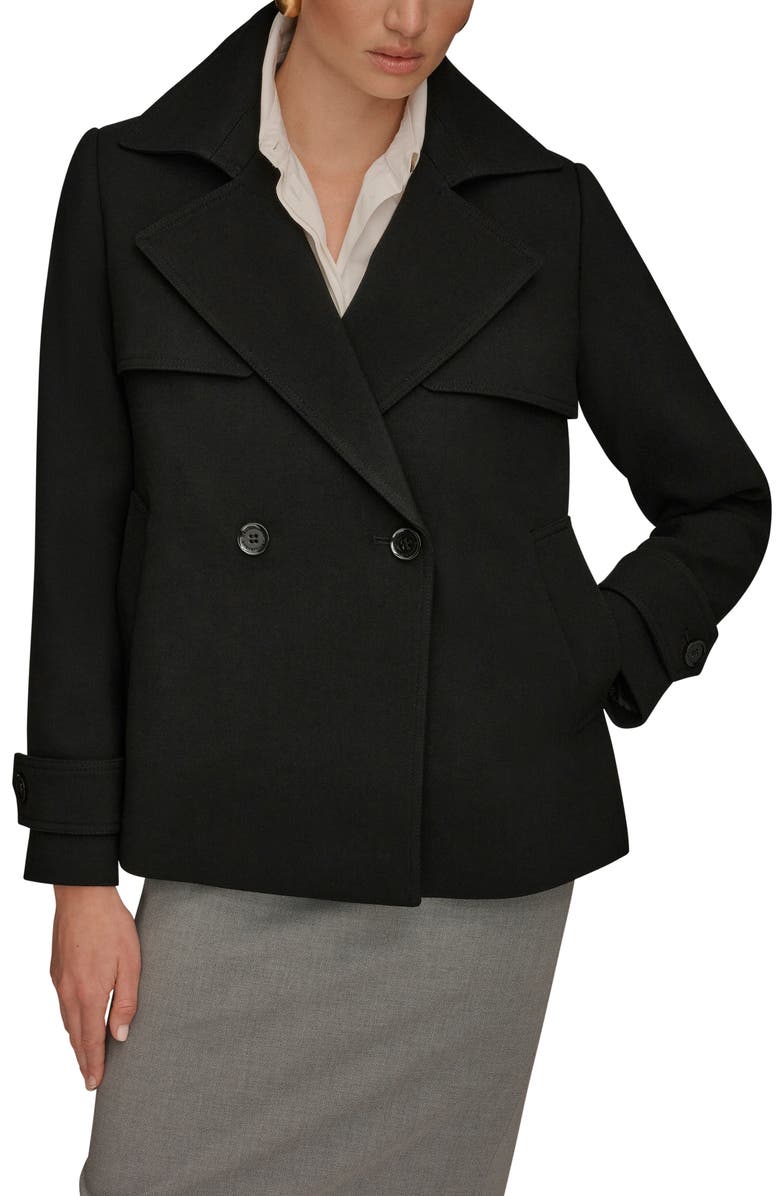 Donna Karan New York Double Breasted Crepe Coat, Main, color, Black