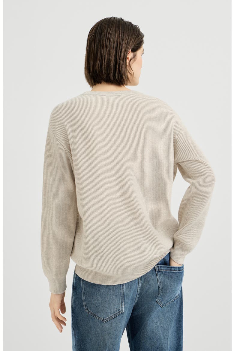 Cashmere English rib sweater with monili, Alternate, color, Oat