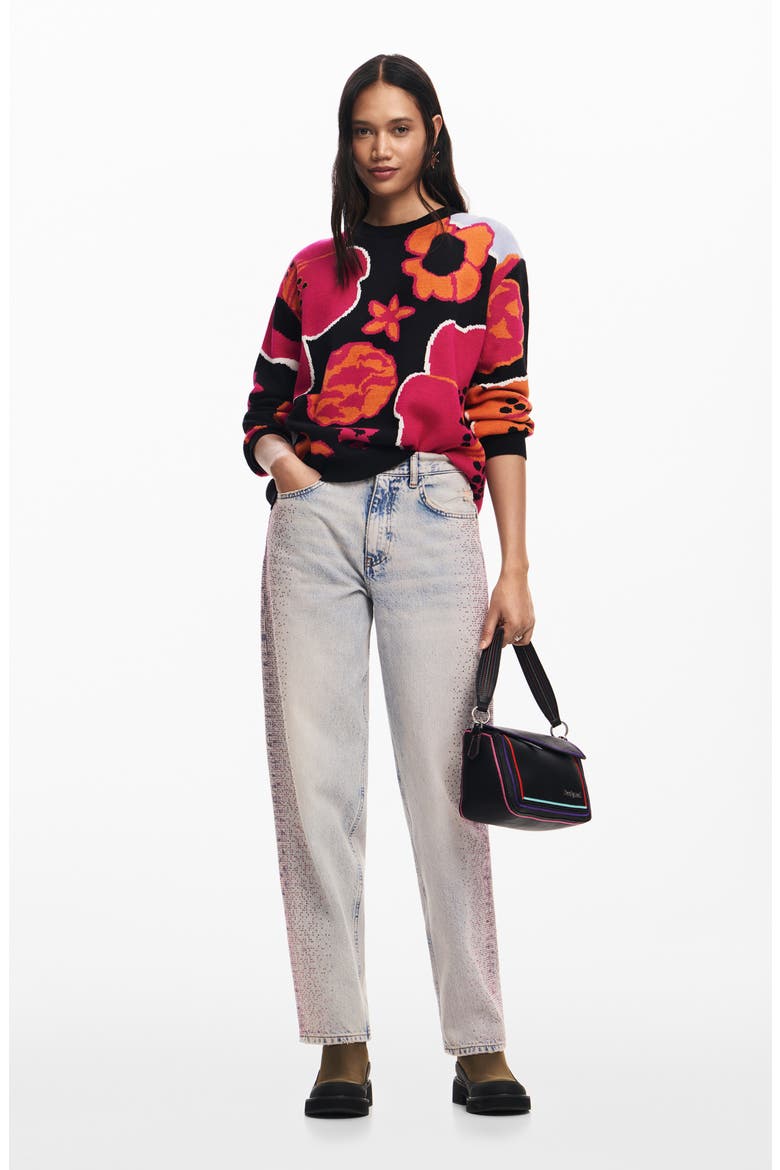 Niagara Floral Crewneck Sweater, Alternate, color, BLACK