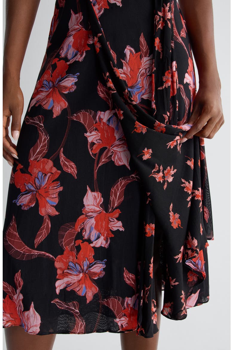 Carmen Floral Mesh Midi Dress, Alternate, color, IRIS FALLS MINI/ MID BLACK