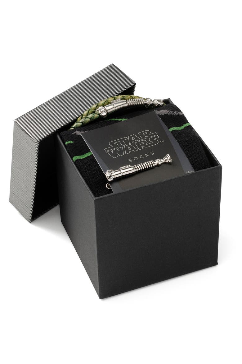 Luke Skywalker Lightsaber Socks, Bracelet & Tie Clip Set, Alternate, color, GREEN