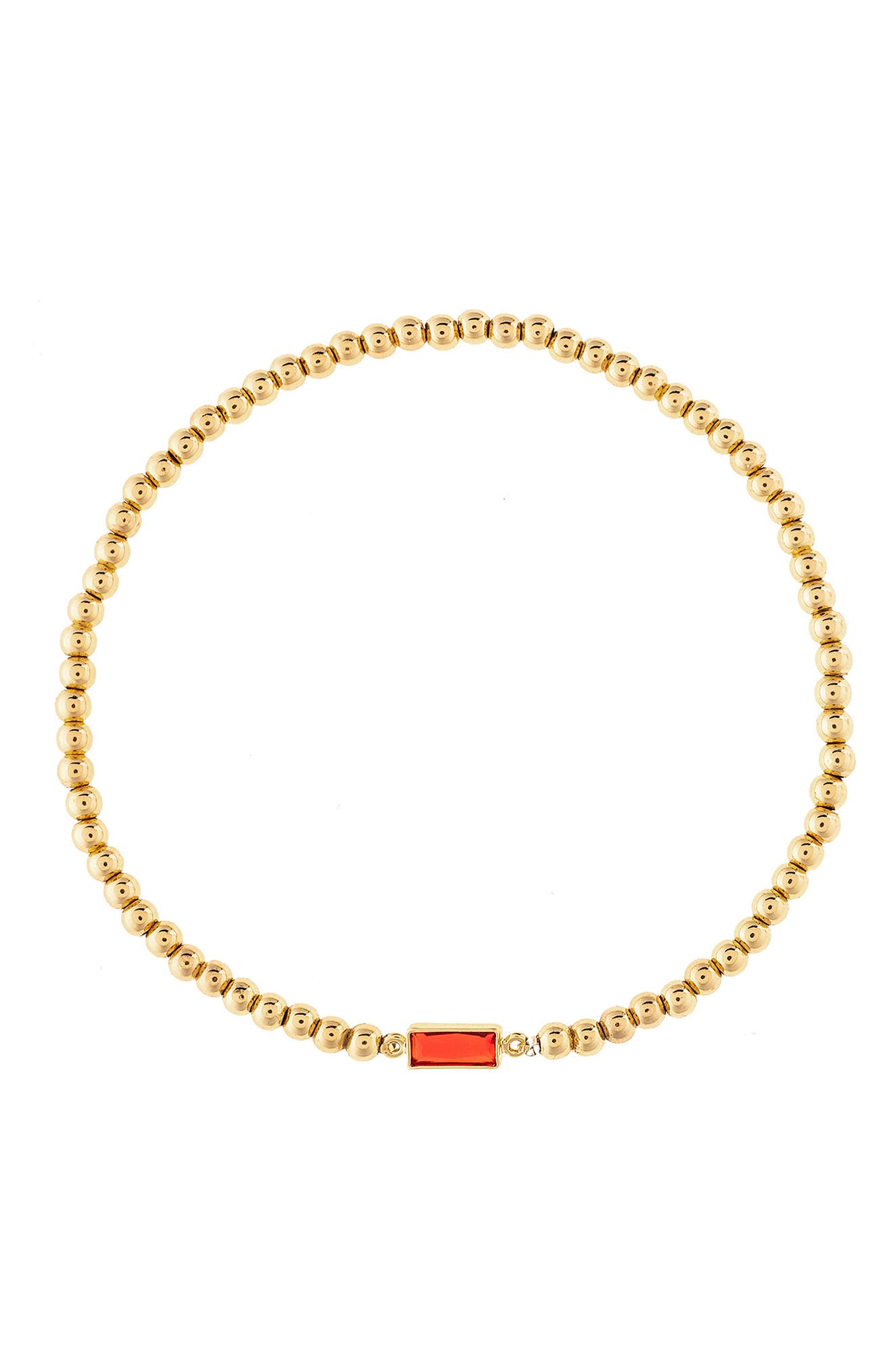 18k Gold Plated Simulated Ruby Charm Stretch Bracelet