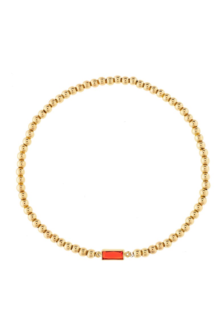18k Gold Plated Simulated Ruby Charm Stretch Bracelet, Main, color, RUBY