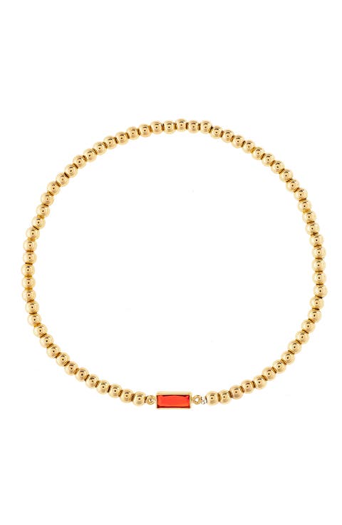 18k Gold Plated Simulated Ruby Charm Stretch Bracelet