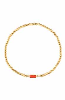 18k Gold Plated Simulated Ruby Charm Stretch Bracelet