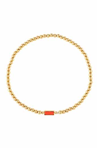 18k Gold Plated Simulated Ruby Charm Stretch Bracelet