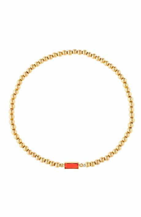 18k Gold Plated Simulated Ruby Charm Stretch Bracelet
