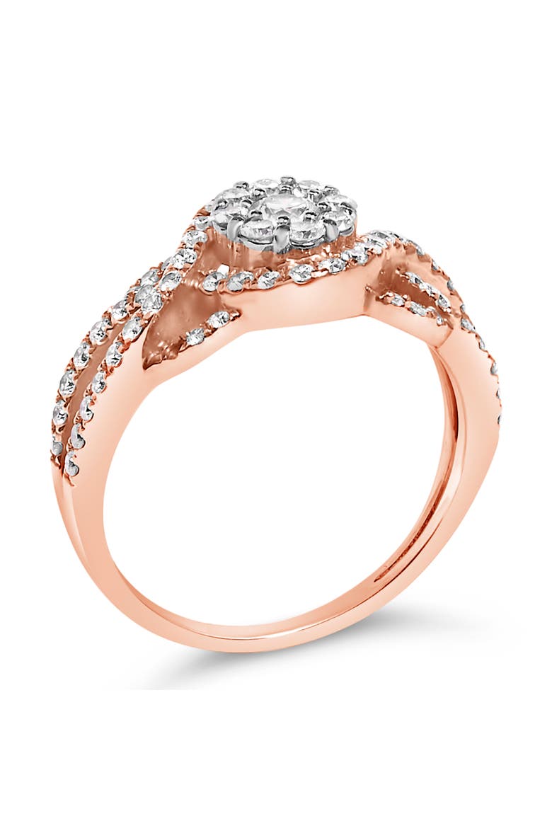 10K Gold 3/4 Ctw Diamond Floral Cluster Head Cocktail Ring, Alternate, color, Rose Gold