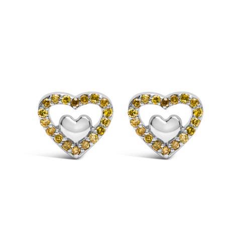 Silver 1/6 Cttw Diamond Open Double Heart Stud Earrings