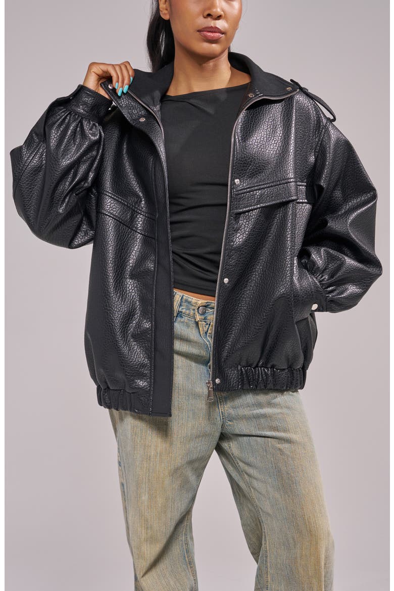 Verlander Faux Leather Bomber Jacket, Alternate, color, BLACK