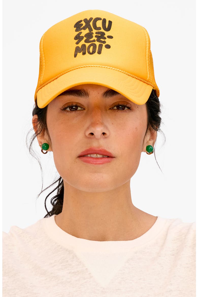 Excusez Moi Trucker Hat, Alternate, color, MARIGOLD