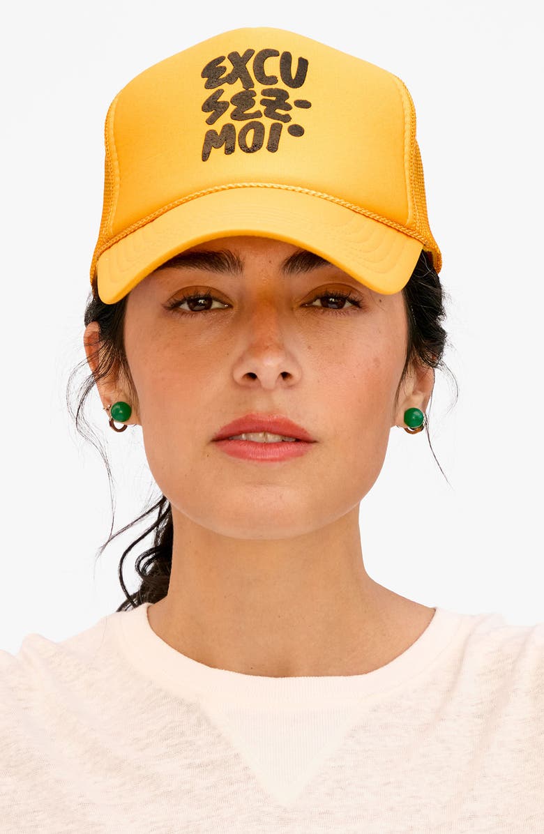 Clare V. Excusez Moi Trucker Hat, Alternate, color, Marigold
