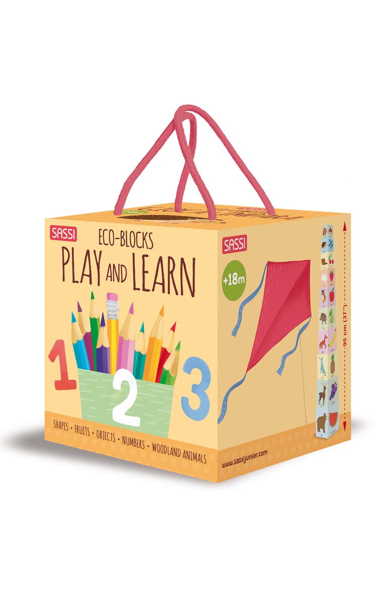 Ecoblocks Play & Learn 10 Stacking Cubes & Booklet, Main, color, Multicolored