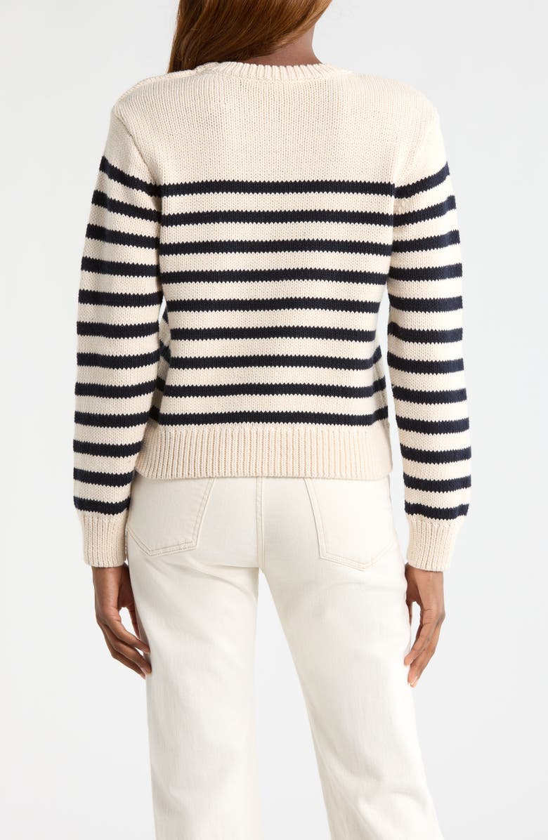 FRAME The Mariner Stripe Button Accent Cotton Sweater, Alternate, color, Cream Multi