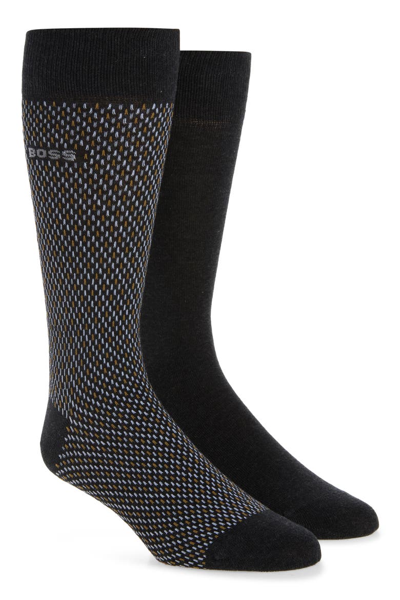 2-Pack Mini Pattern Crew Socks, Main, color, CHARCOAL