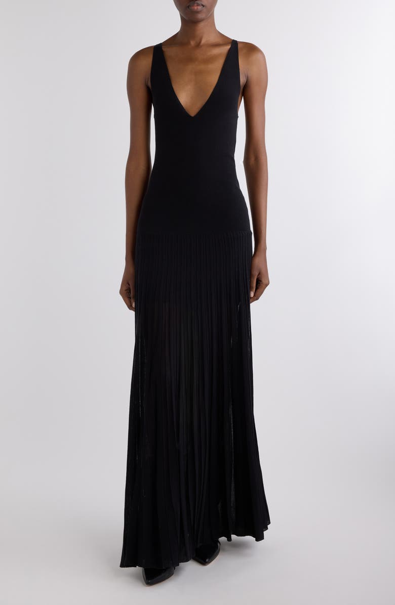 Isabel Marant Velma Plunge Neck Crepe Knit Maxi Dress, Main, color, Black