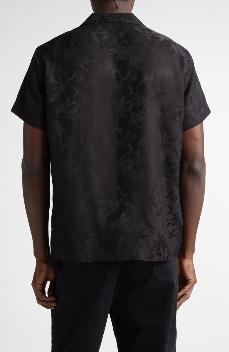 Bode Football Jacquard Bowling Shirt, Alternate, color, Black