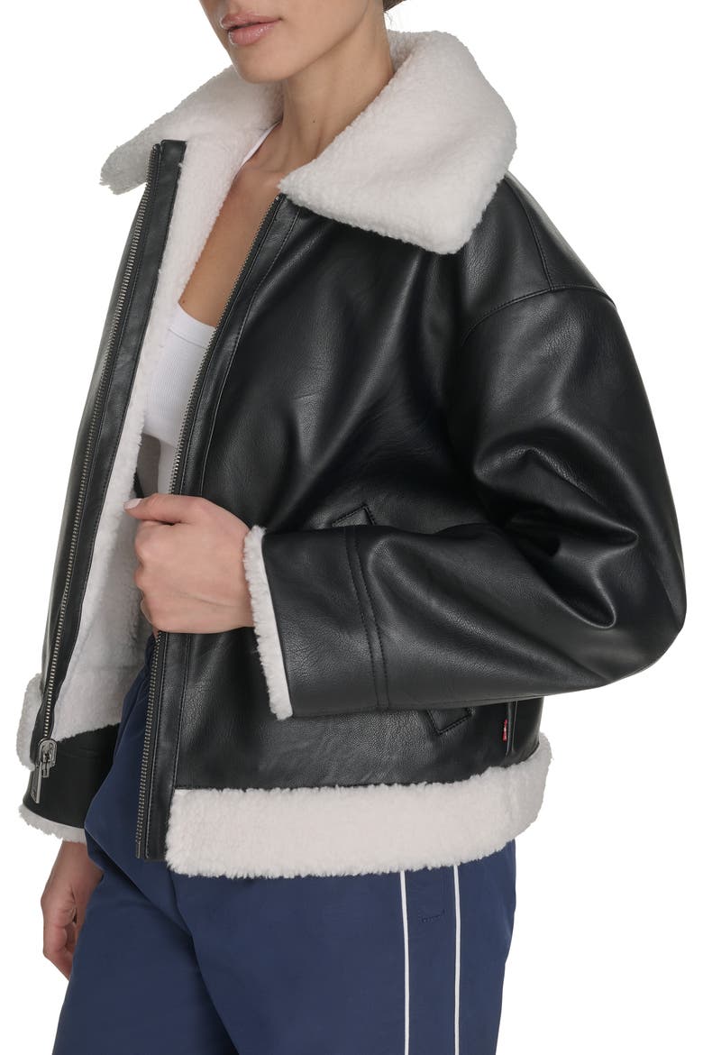 Reversible Faux Leather & Faux Shearling Jacket, Alternate, color, BLACK/ CREAM