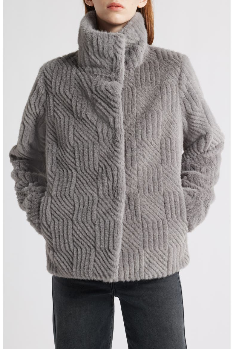 Square Pattern Faux Fur Coat, Main, color, GREY