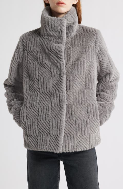 Square Pattern Faux Fur Coat