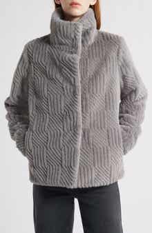 Square Pattern Faux Fur Coat