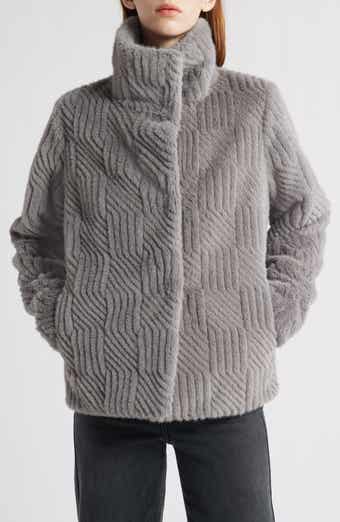Square Pattern Faux Fur Coat