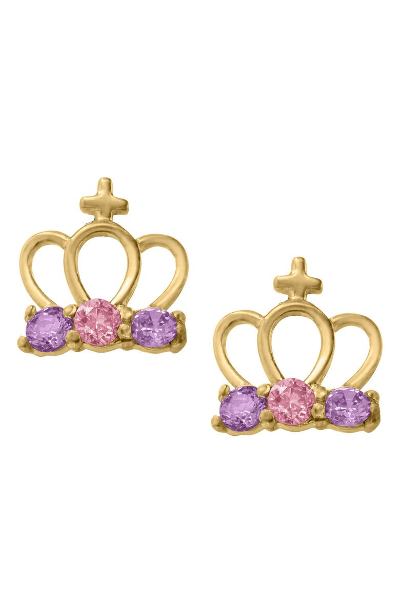 Mignonette Gold Crown Earrings, Main, color, Gold