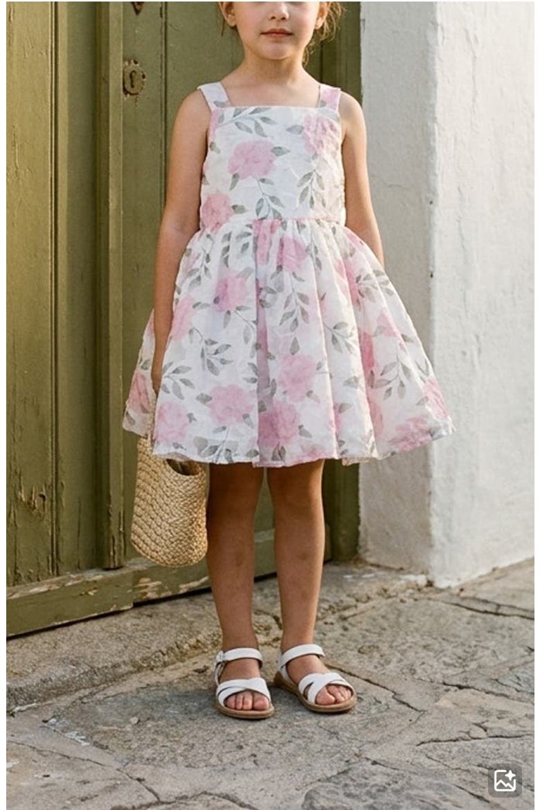 Kids' Emily Print Soutache Party Dress, Alternate, color, WHITE/ ROSE
