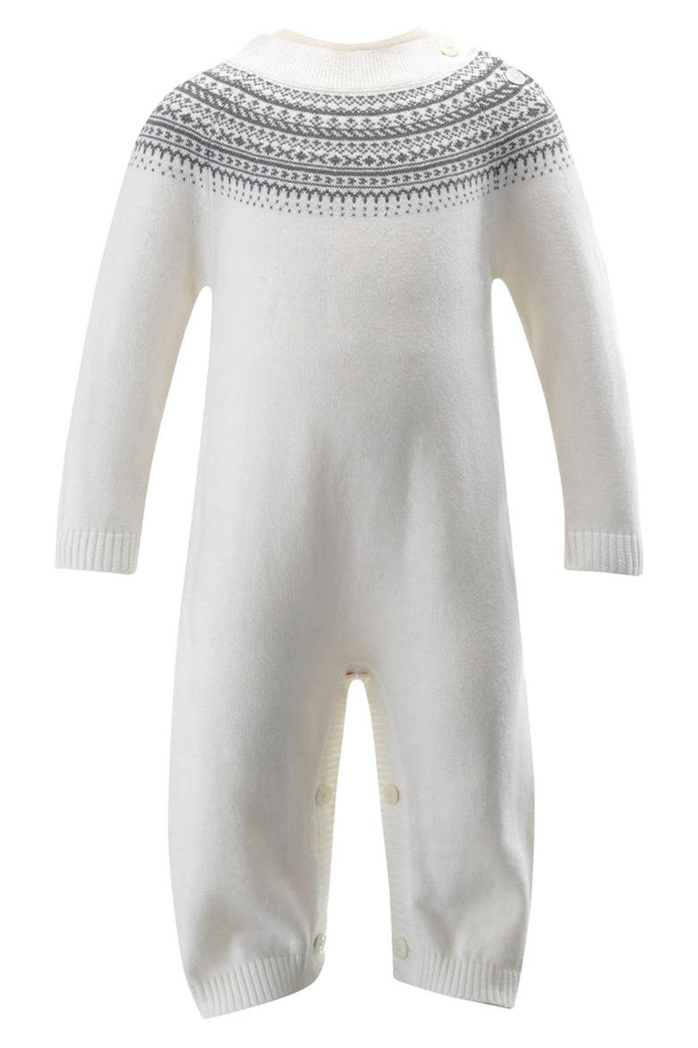 Fair Isle Cotton Sweater Romper, Main, color, WHITE