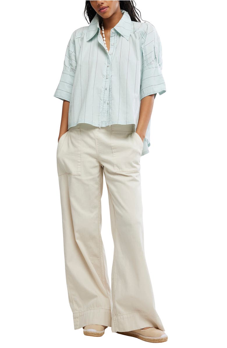 Free People Seaside Stripe Cotton Shirt, Alternate, color, Sky Combo