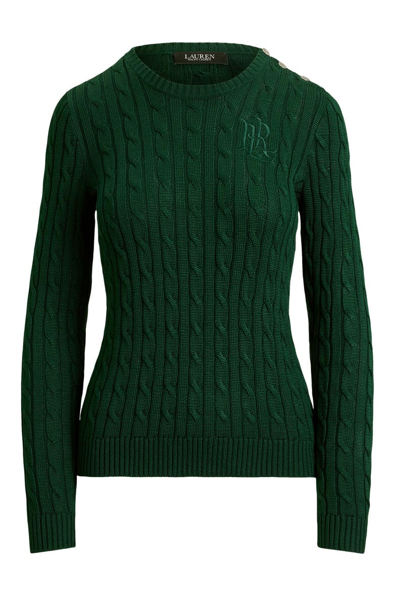 Button Trim Cable Knit Sweater, Alternate, color, GREEN