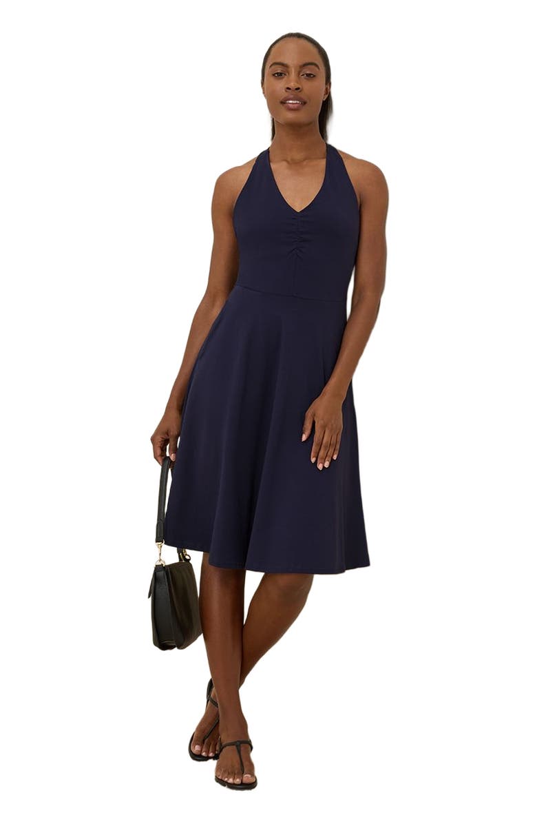 Pact Organic Cotton Fit & Flare Gathered Halter Dress, Main, color, Eclipse